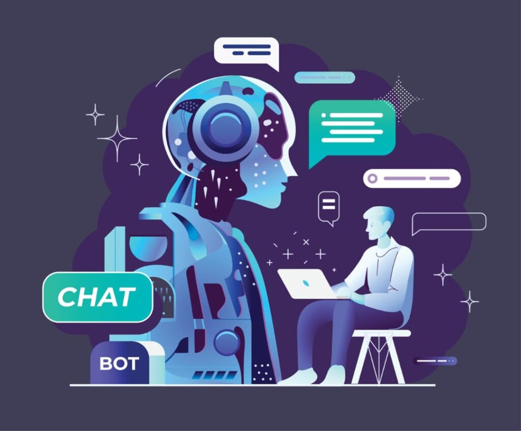 Robot chatbot communicating with a user through a digital messaging interface