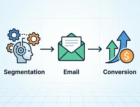 AI segmentation process flowing into email delivery and conversion results